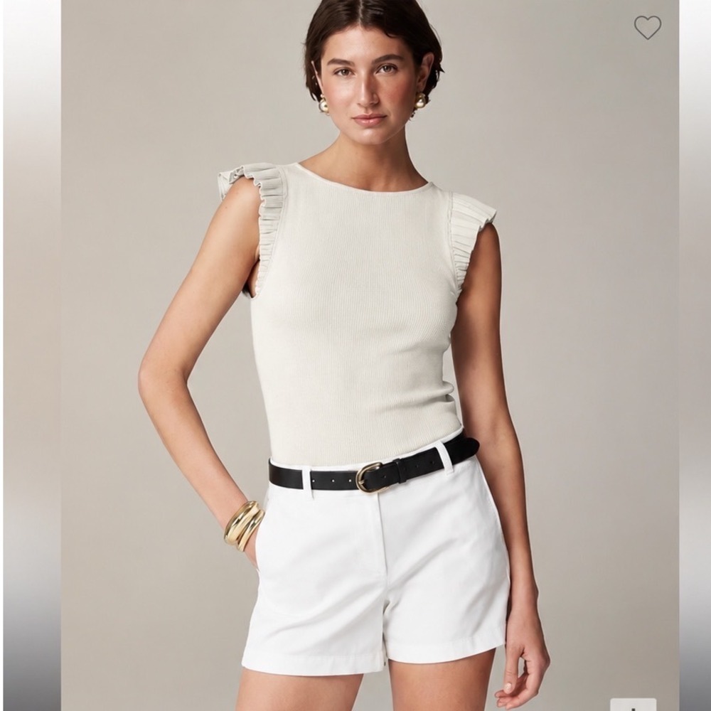 J.Crew Vintage Rib Ruffle Sleeve Top M White Women Cotton Modal Feminine